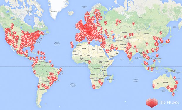 3D Hubs maps of their printers 3D Hubs maps of their printers