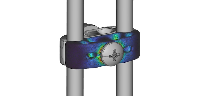 Clamp design undergoing stress optimisation in the nTop Platform.