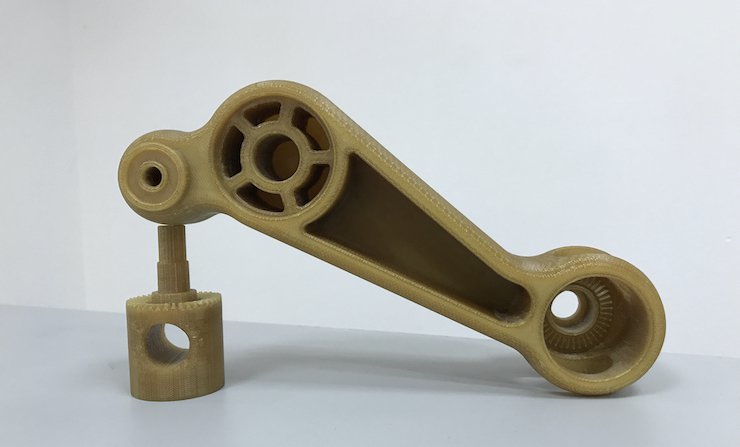 Pedal pin block for biomedical use, 3D printed on the Stratasys F900 in ULTEM™ 1010 resin