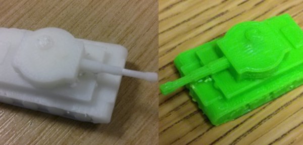 The two tanks close-up, you can see the UP! (white model) is a little smoother with better detail