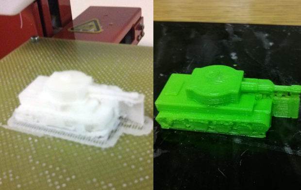 The tanks as they came off both printers shrouded in support