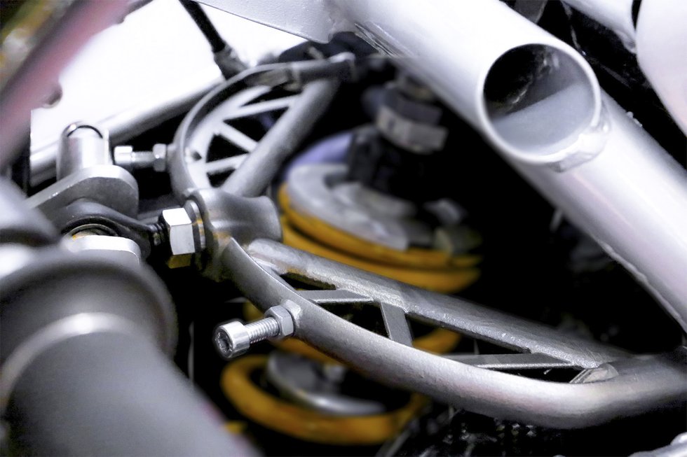 Wishbone in place on bike's suspension