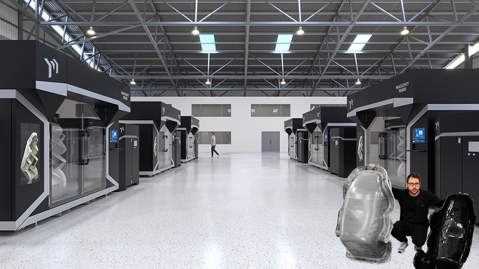 Massivit 10000 in microfactory with racing car bucket seat mould