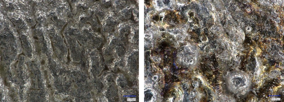 From left: Optical composite images of cast surface and SLM surface (Courtesy of SPECIFIC) From left: Optical composite images of cast surface and SLM surface (Courtesy of SPECIFIC)