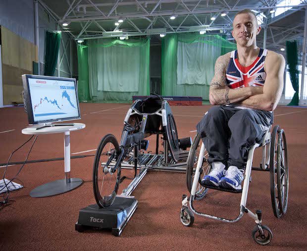 Richard Chiassaro BAE Systems Para Athletics      Richard Chiassaro poses with the Wheelchair Athlete Test and Training system. - onEdition