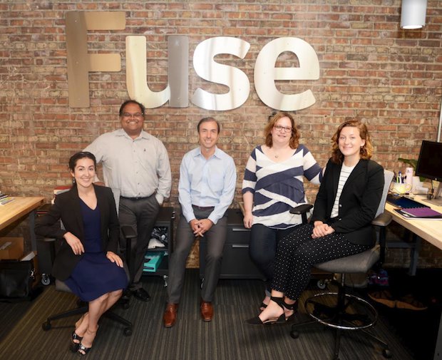 GE Fuse team pic with credit      The GE Fuse team. From left to right: Amelia Gandara; Naveen Nair; Axel Grippo; Deborah Brown; and Claire Dickey, from GE Fuse's marketing team. - Clara D...
