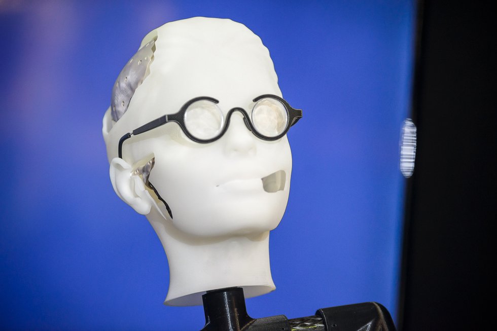 Flam 3D @ formnext      The male mannequin of the 'Family of the Future' featured an array of 3D printed medical applications. - Matthias Van Oost Photography