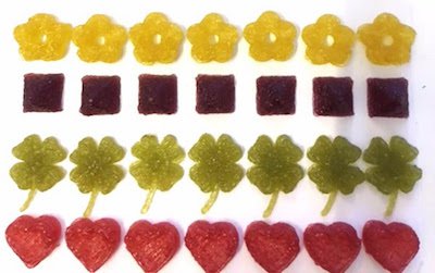 FabRx Printlets.                3D printed formulations with different shapes, colours, and flavours. - FabRx