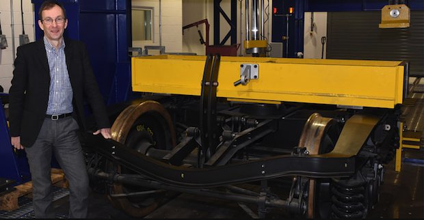 The Institute of Railway Researcher's Professor Simon Iwnicki in the Institute's test rig. - University of Huddersfield's Institute for Railway Research