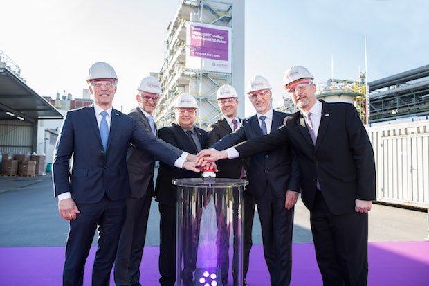 Evonik Industries new PA12 facility      From left: Dr. Claus Rettig, Chairman of the Board of Management of Evonik Resource Efficiency GmbH, Dr. Ralf Düssel, Head of the High Performance ...