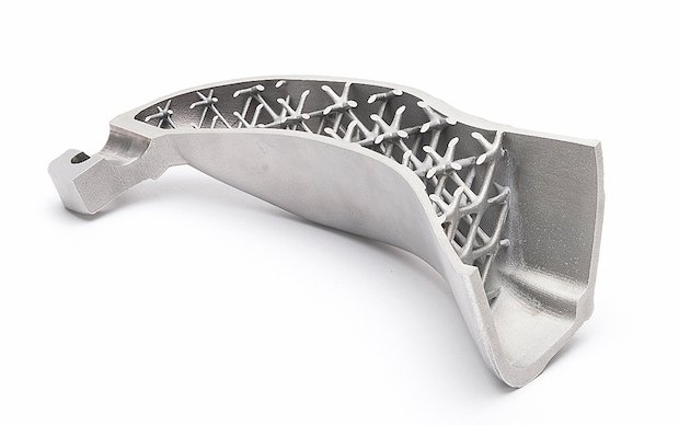 Section of a steering knuckle with bionic internal structure.