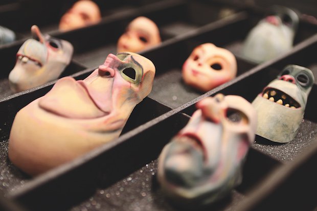 A tray featuring an array of faces printed for LAIKA's movie, The Boxtrolls. - LAIKA