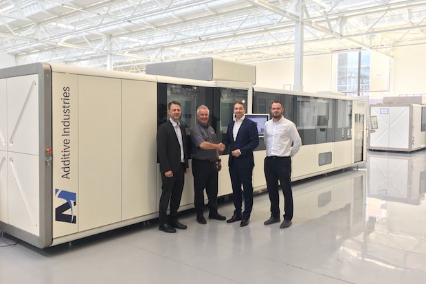 From Left to Right: Mark Beard (General Manager UK, Additive Industries), Mark Tyrtania (Sales Director, Laser Lines), Daan Kersten (CEO, Additive Industries) and Phil Craxford (Sales Mana...
