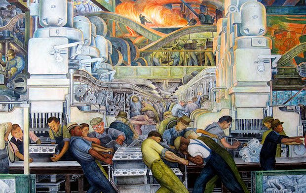Detroit Industry Mural of an automotive assembly line at the Detroit Institute of Arts.