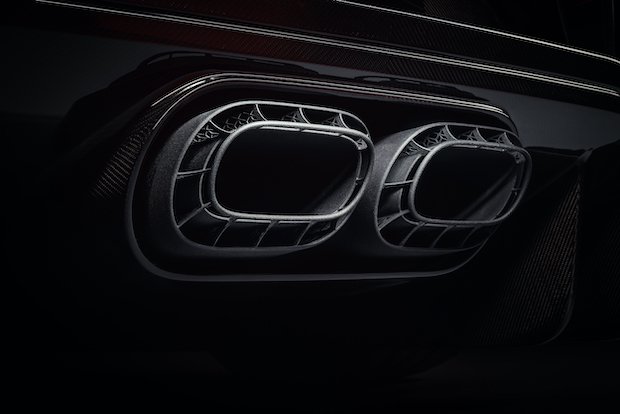 Bugatti Exhaust tailpipe      The lightweight and temperature-resistant 3D printed exhaust tailpipe produced by APWORKS. Image source: Bugatti - Richard Pardon