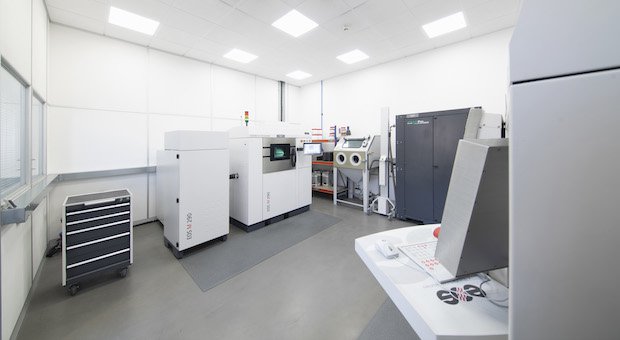 EOS Progressive Technologies      Progressive Technologies additive manufacturing facility: split into material specific, temperature controlled rooms. The Ti6Al4V room contains 2 EOS Syst...