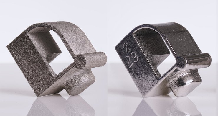 Stainless steel complex test shape, before and after.      Before and after: stainless steel complex test shape. - Adrian Maguire