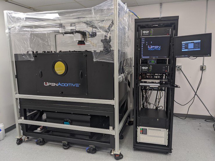 Open Additive      Open Additive’s large-format 600 x 600 x 300 mm LPBF testbed, developed under independent funding for technology and applications development. - Open Additive