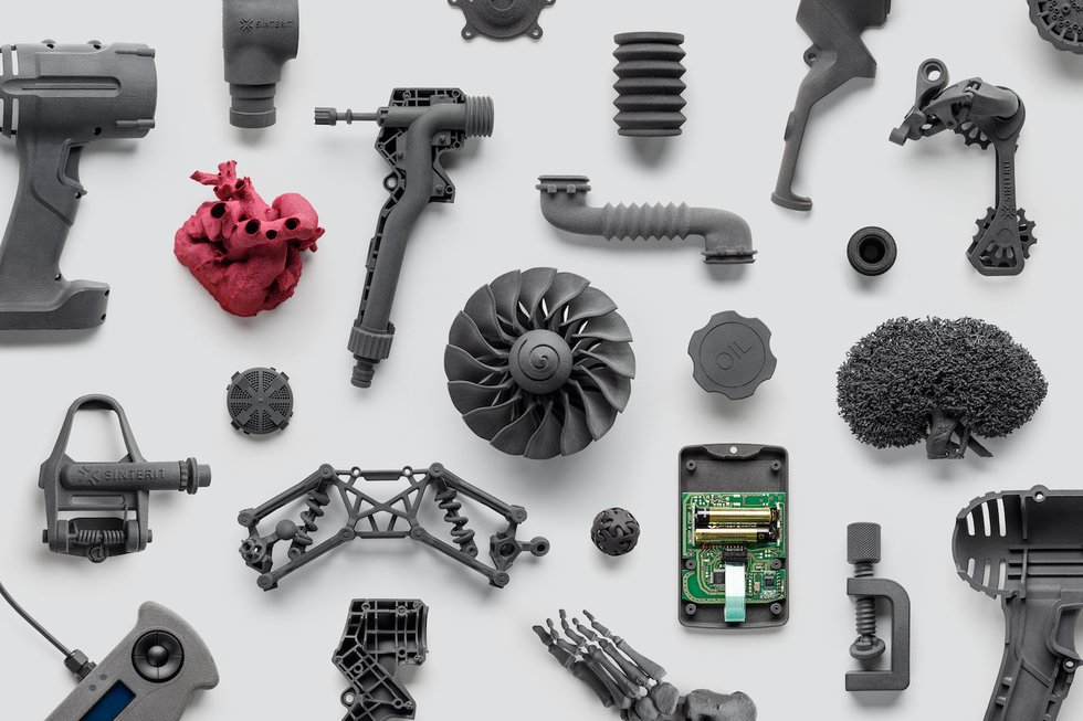 Parts 3D printed in Sinterit Grey SLS material.