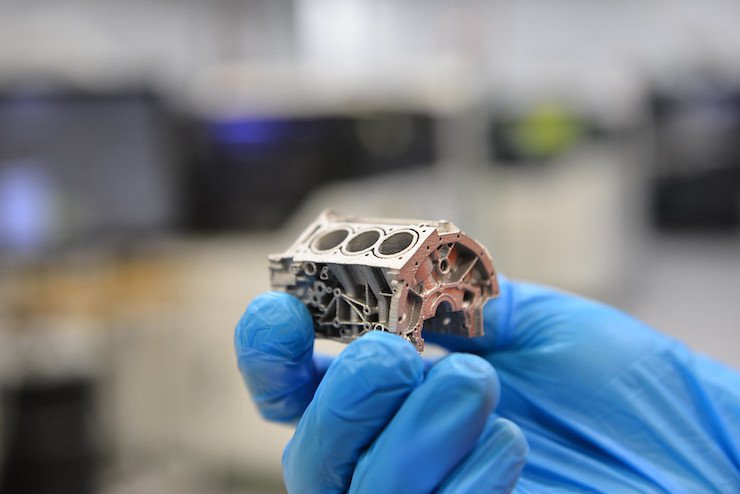 Aluminium engine block model 3D printed in 6061.