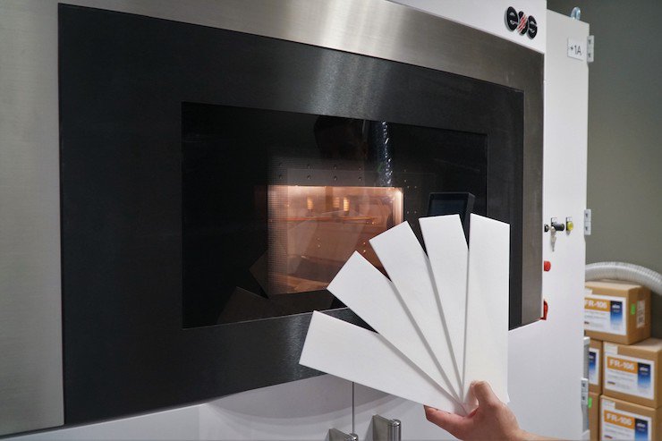 PA 2241 FR material samples, produced at Baltic3D, ready to be shipped for flammability testing. - Elina Dejus