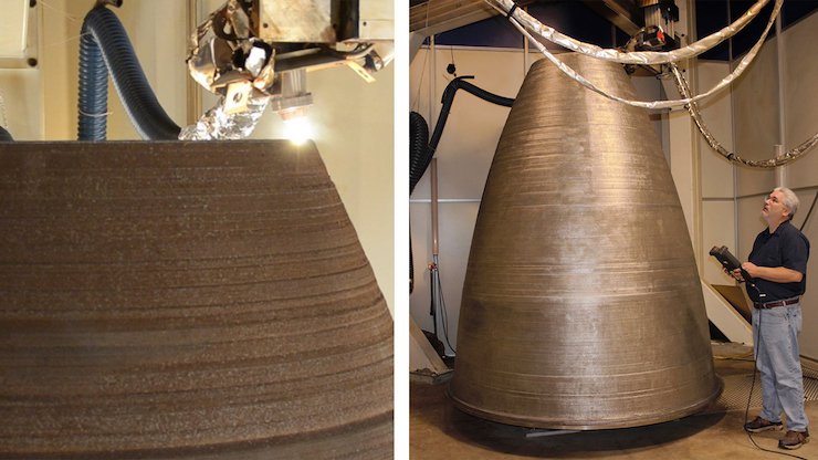 Two-tonne additively manufactured full-scale RS25 nozzle liner printed by DM3D Technologies.