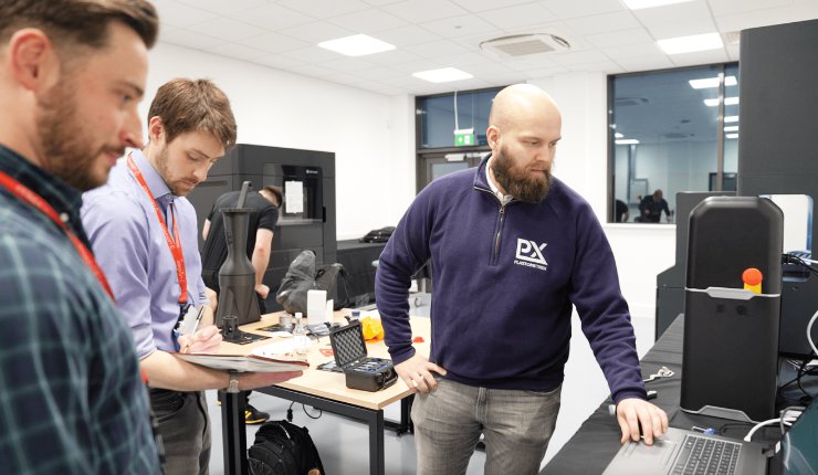 Plastometrex CTO, Dr Jimmy Campbell, oversees the installation of Leonardo's first benchtop Indentation Plastometer. - Plastometrex
