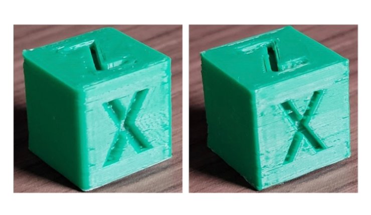 (left) a print with input shaping, (right) a print with Ulendo FBS - Ulendo Technologies