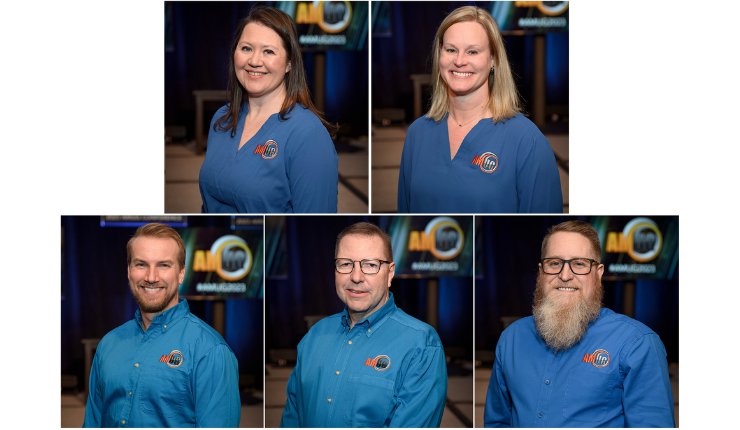 The newly elected/appointed AMUG Board members (from left): Heather Natal, Robin Van Bragt, (second row), Jordan Weston, Thomas Sorovetz, and Tim Bell. - AMUG