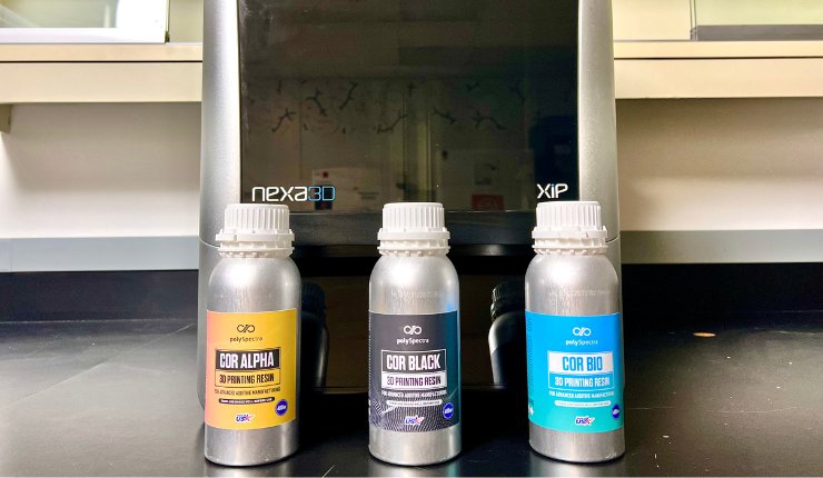 polySpectra's COR range of materials alongside the Nexa3D XiP desktop 3D printer - polySpectra