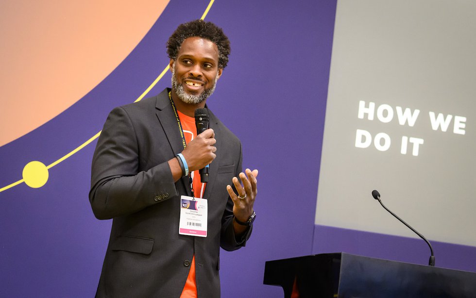 Hyphen Innovations CEO Onome Scott-Emuakpor on stage at TCT 3Sixty 2024 - TCT