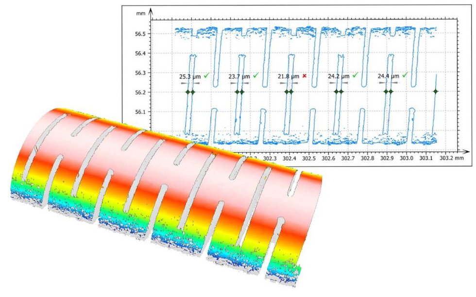 Quality inspection of micro laser-cut medical tubing new Peak Metrology Surface Analysis software. - Peak Metrology