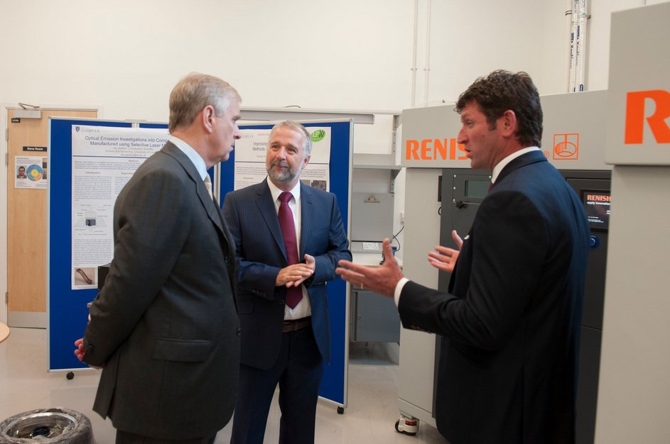 Prince Andrew      The Duke of York speaks about additive manufacturing to Simon Scott (right) and Chris Sutcliffe.