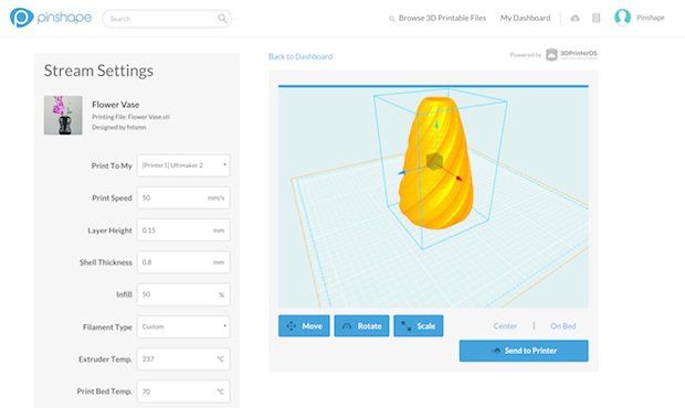 Pinshape stream settings powered by 3DprinterOS.