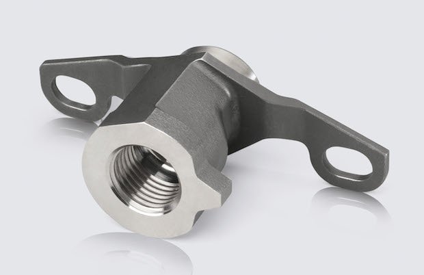 Additively manufactured nickel alloy borescope boss from MTU Aero Engines.