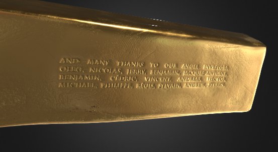 Sketchfab thanks investors in 3D gold bar format.
