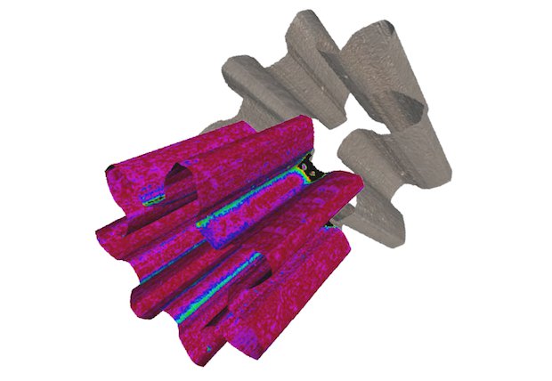 Comparison of 3D measurement with reference dataset of involute toothing (radius 1.2mm).