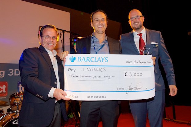 Laykanics receive TCT Start Up Award      Laykanics presented with the first ever TCT Start Up Award by Todd Grimm and TCT Head of Content, Jim Woodcock.