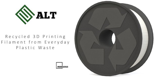 ALT Indiegogo      ALT’s recycled 3D printing filament is produced in-house and made from a class of polymers called Polyolefins.