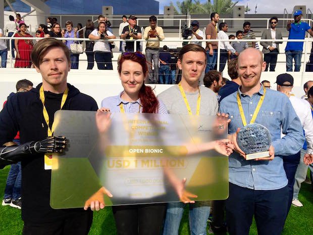 Open Bionics $1m award      The Open Bionics team pose with their AI & Robotics Award for Good - Open Bionics/ Facebook