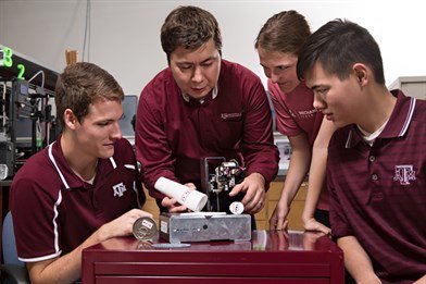 Texas A&M Uni Braille                The team working on 3D printing of braille labels (from left to right): Cullen Chovanec, Tanil Ozkan, Madeleine Horelica and Joshua Vandervort. - Texas...