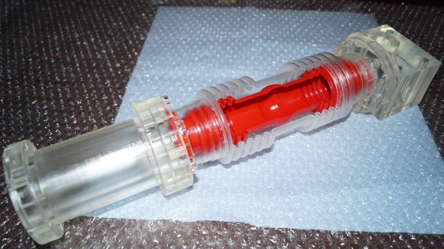 3D printed transparent cutaway model of gas compensator (inside pipe Painted)