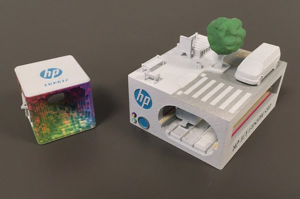 Sample parts printed with HP's Multi Jet Fusion colour technology.