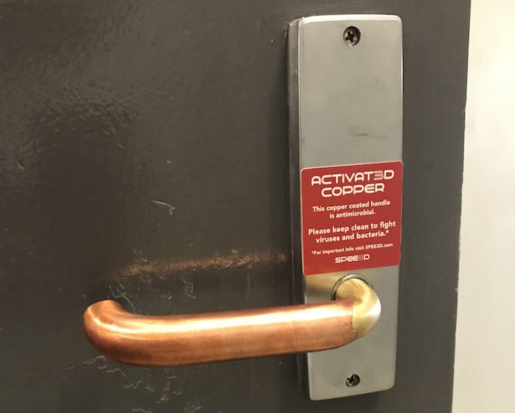 SPEE3D antimicrobial ACTIVAT3D copper door handle.