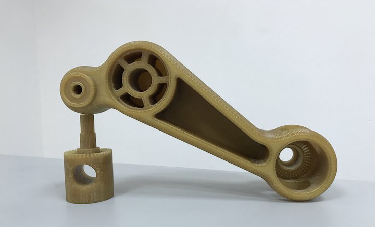 Pedal pin block for biomedical use, 3D printed on the Stratasys F900 in ULTEM™ 1010 resin