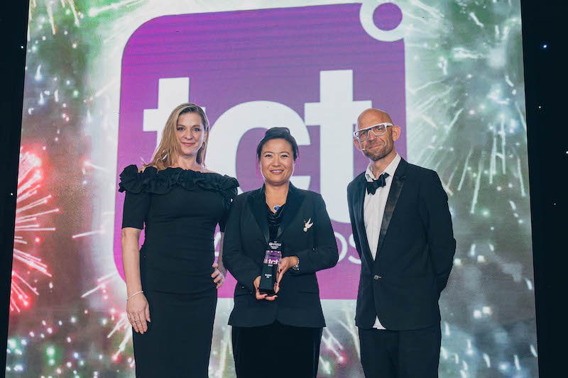 Women in 3D Printing President Kristin Mulherin with this year's TCT Wi3DP Innovator Award winner, Eliana Fu