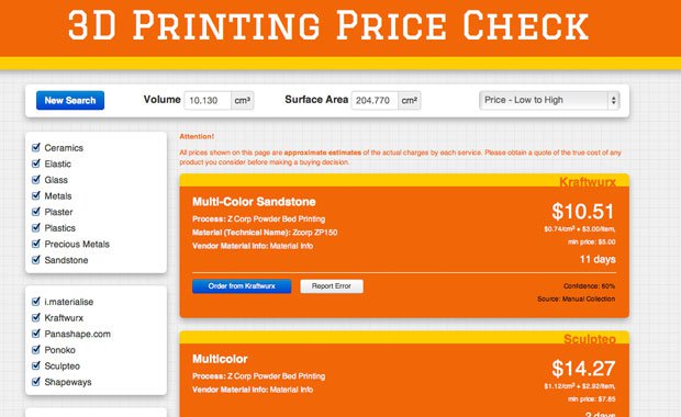 3D Printing Price Checker