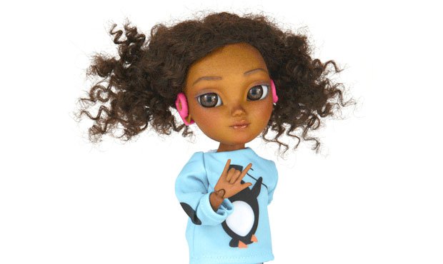 MAKIE doll with hearing aids signing