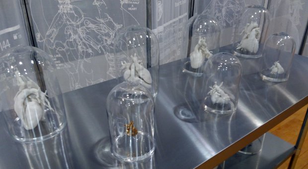3D printed hearts in bell jars